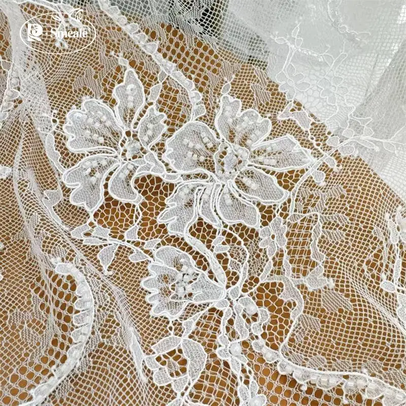 Beads Cord Embroider Flash Sequins Lace Fabric.Luxury Evening Dress French Lace .Advanced Customization Bridal Wedding Fabric