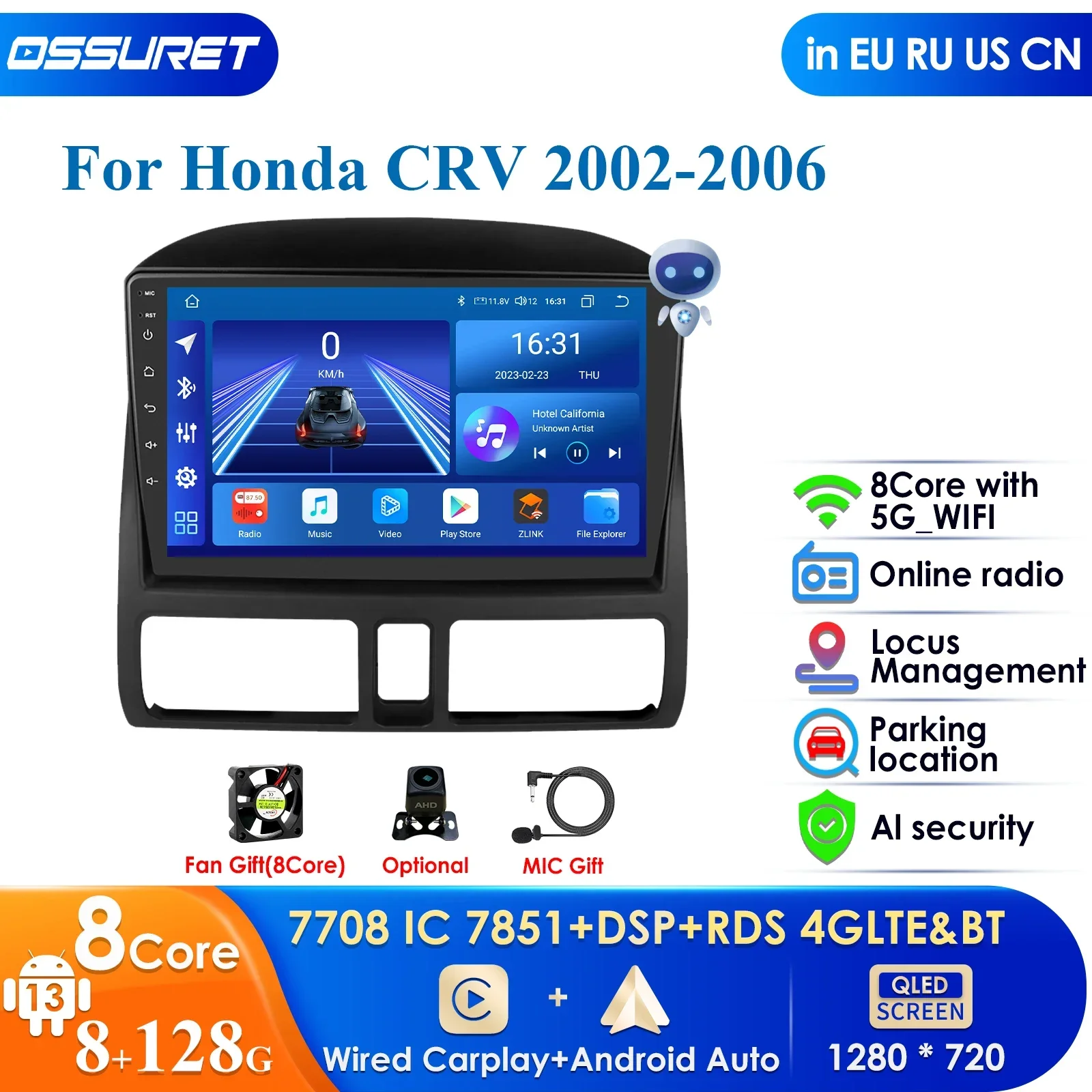 

8G+128G DSP IPS 2 Din Android 12 Auto Radio for Honda CR-V 2 CRV 2001-2006 Navigation AutoRadio Car Multimedia Player GPS Stereo