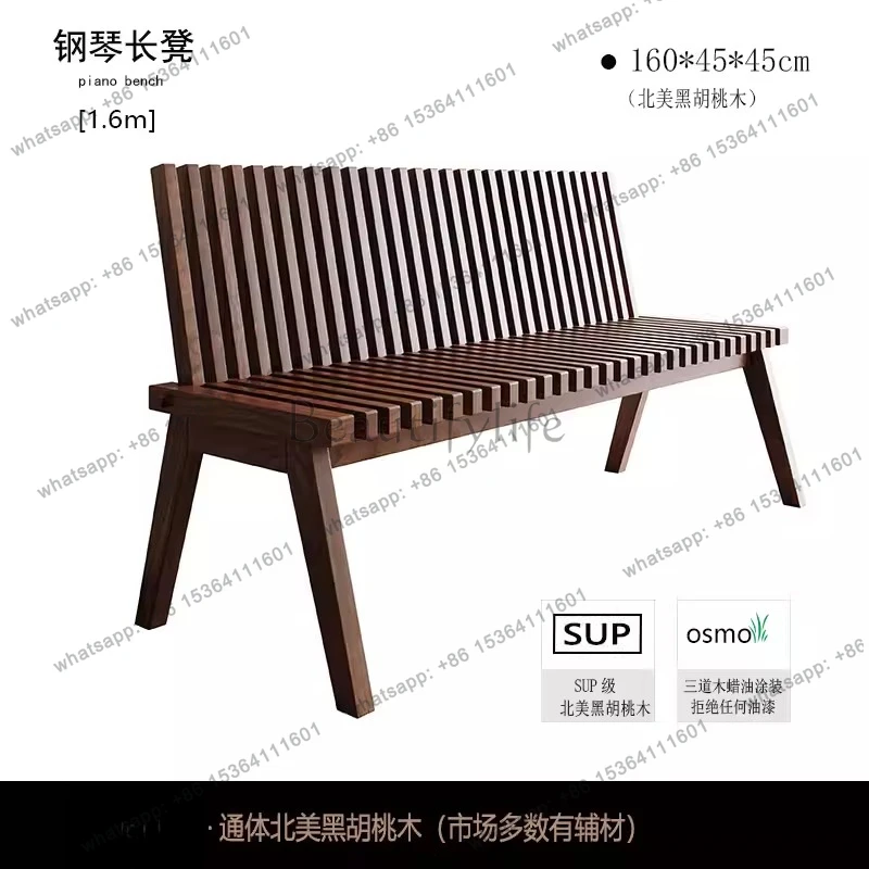 Creative solid wood folding bench, clavichord piano, simple wood with backrest