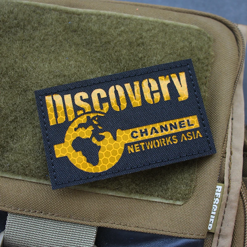 Discovery Channel Patch Yellow Reflective Outdoor Adventures Tactical Nylon Badge NETWORKS ASIA for Clothing Backpack Applique