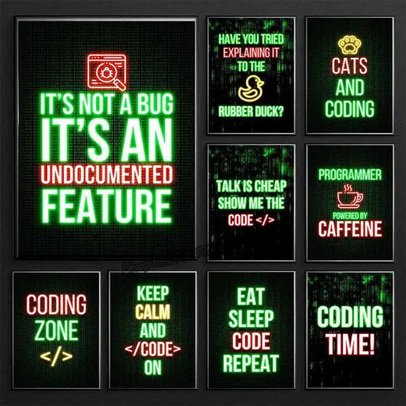 Funny Programmer Quote NeonStyle Poster  Hacker Code Canvas Print  Coding Zone Wall Art for Office  Home Decor