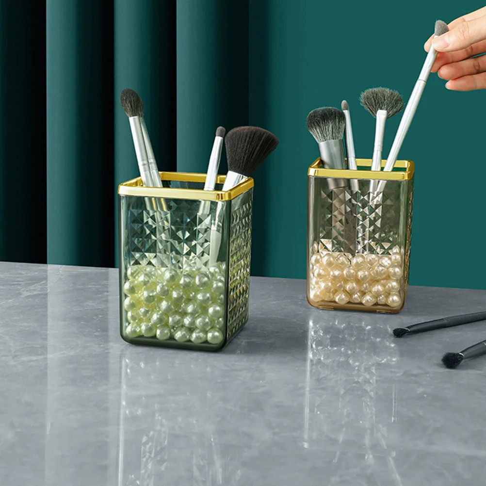 

2pcs Makeup Brush Organizer Plastic Pencil Cup Desk Pen Holder Vertical Desktop Storage For Home Office School Stationery