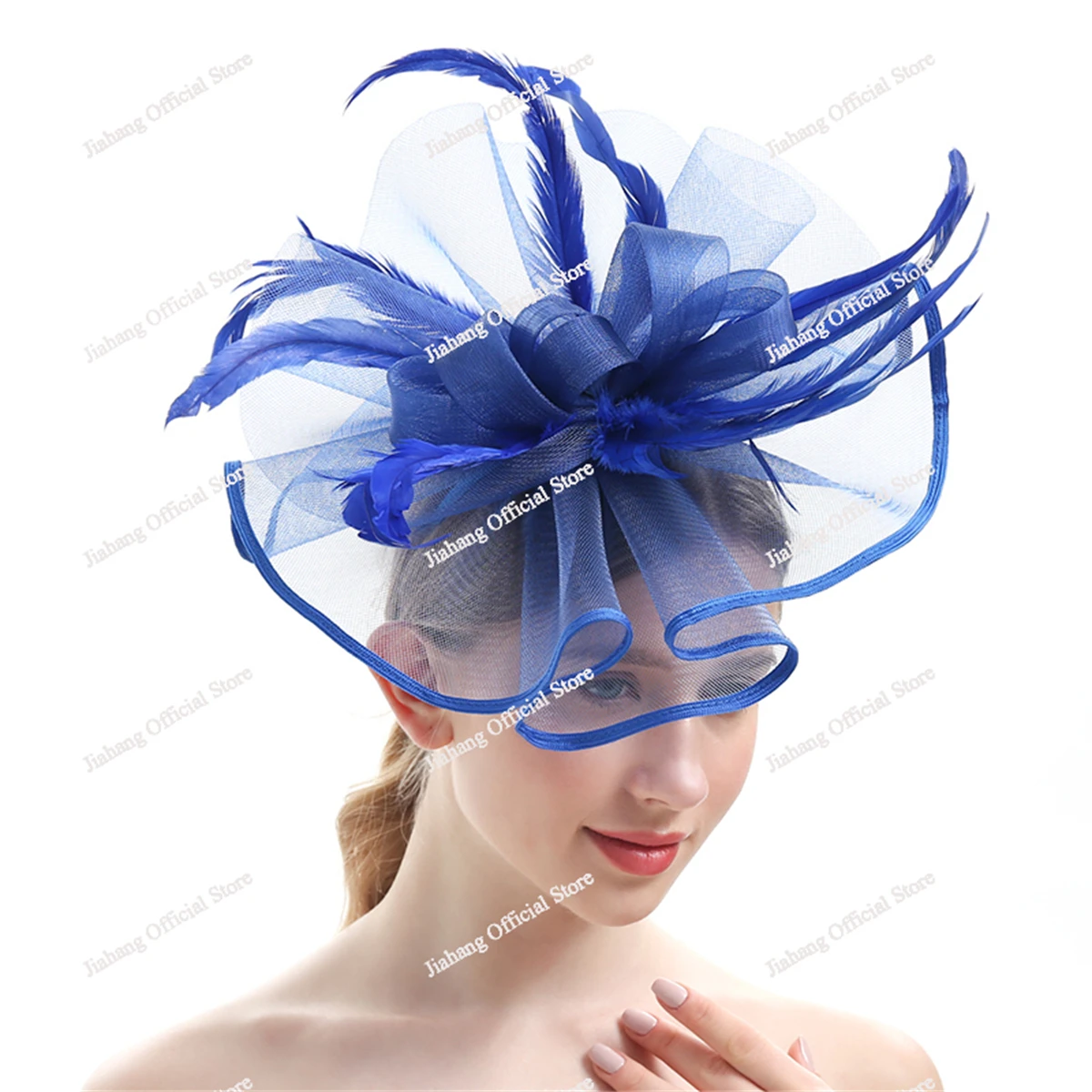 Large Chiffon Fascinators Hat with Feather, Cocktail Tea Party Horse Racing Derby Headwear for Women