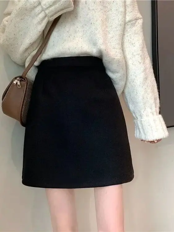 

Новая женская шерстяная юбка Bla с высокой талией, осень-зима 2024, из ткани Cleanfit Sle с ПВХ-покрытием, средней посадки, H-образная юбка Ciwalk