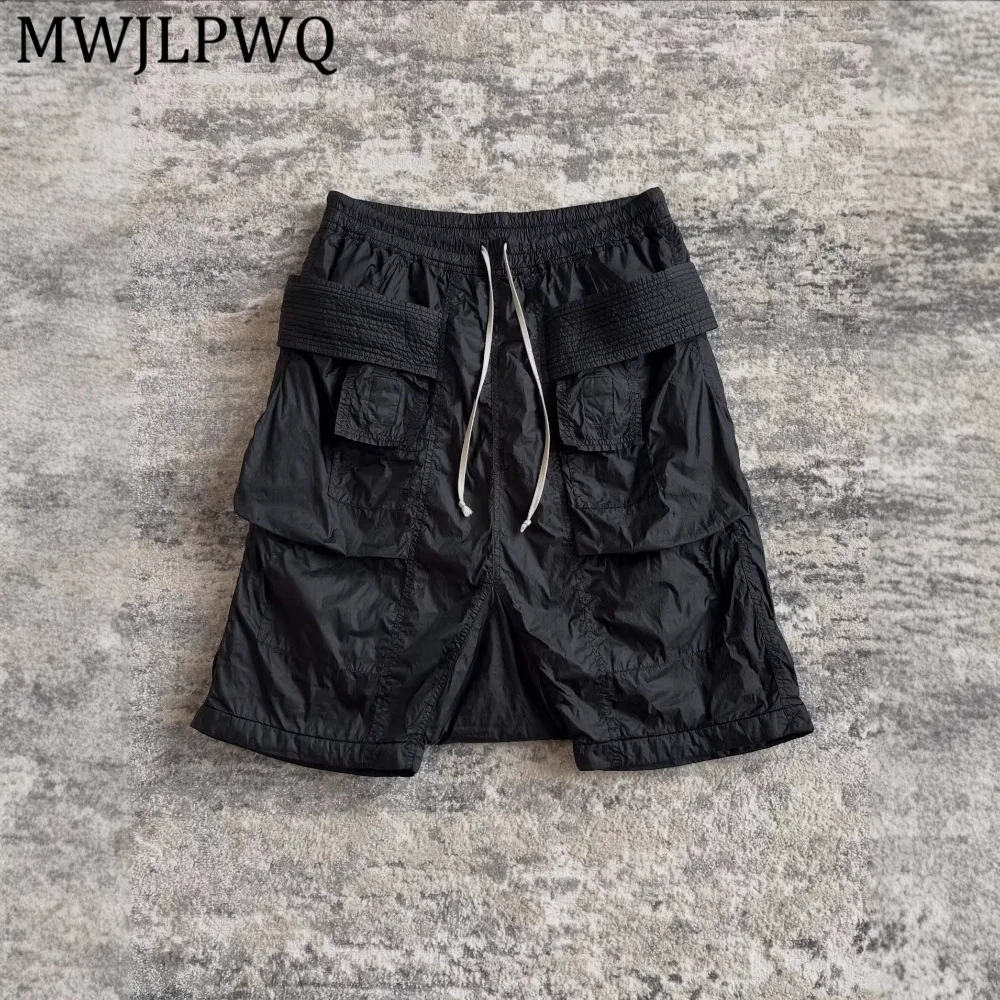 

Мужские функциональные рабочие шорты MWJLPWQ, черные, в уличном стиле, с двойным кольцом, прямого кроя, летние, трендовые, 14607