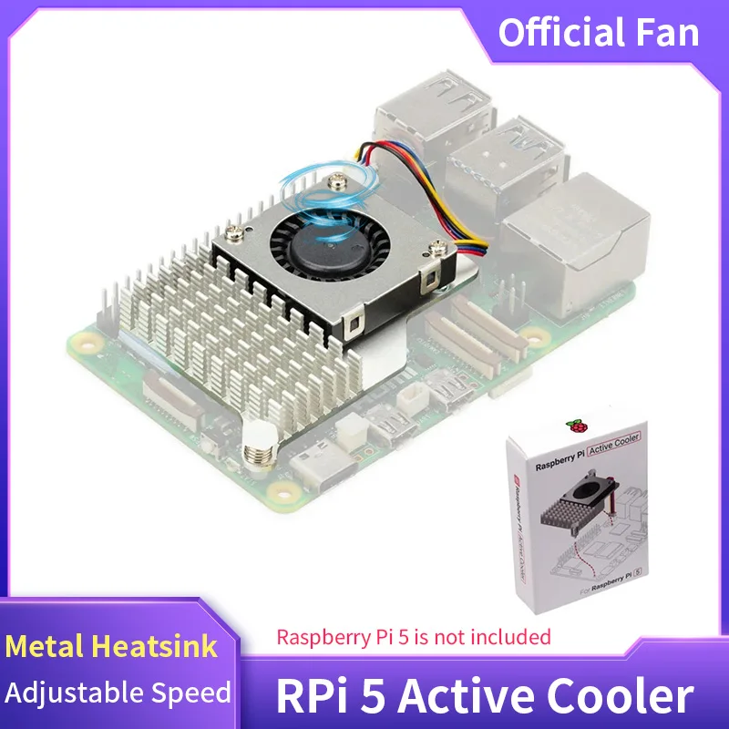 Official Raspberry Pi 5 Active Cooler Metal Heatsink with Adjustable Speed Cooling Fan Radiator for Raspberry Pi 5