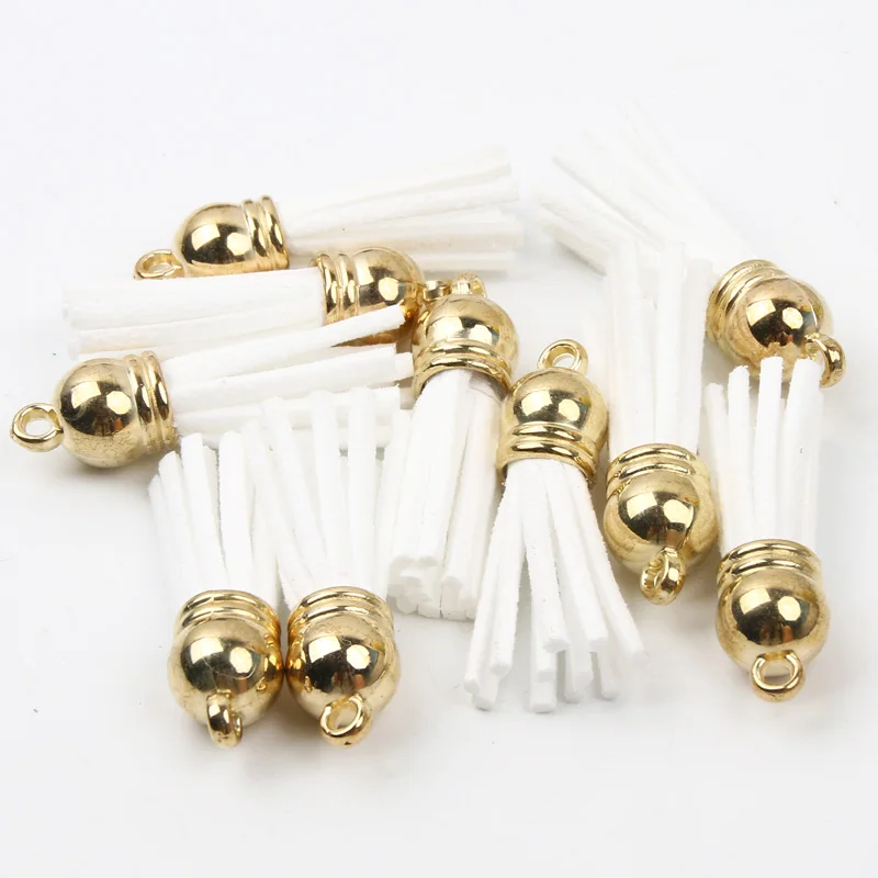 10/20/50Pcs 38mm Gold Color Suede Faux Leather Tassel For Keychain Cellphone Straps Jewelry Summer DIY Pendant Charms Finding