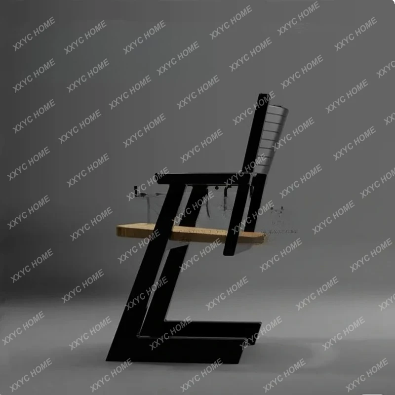 AAMedieval Simple All-solid Wood Dining Chair Modern Light Luxury Home Book Chair Retro Black Armchair