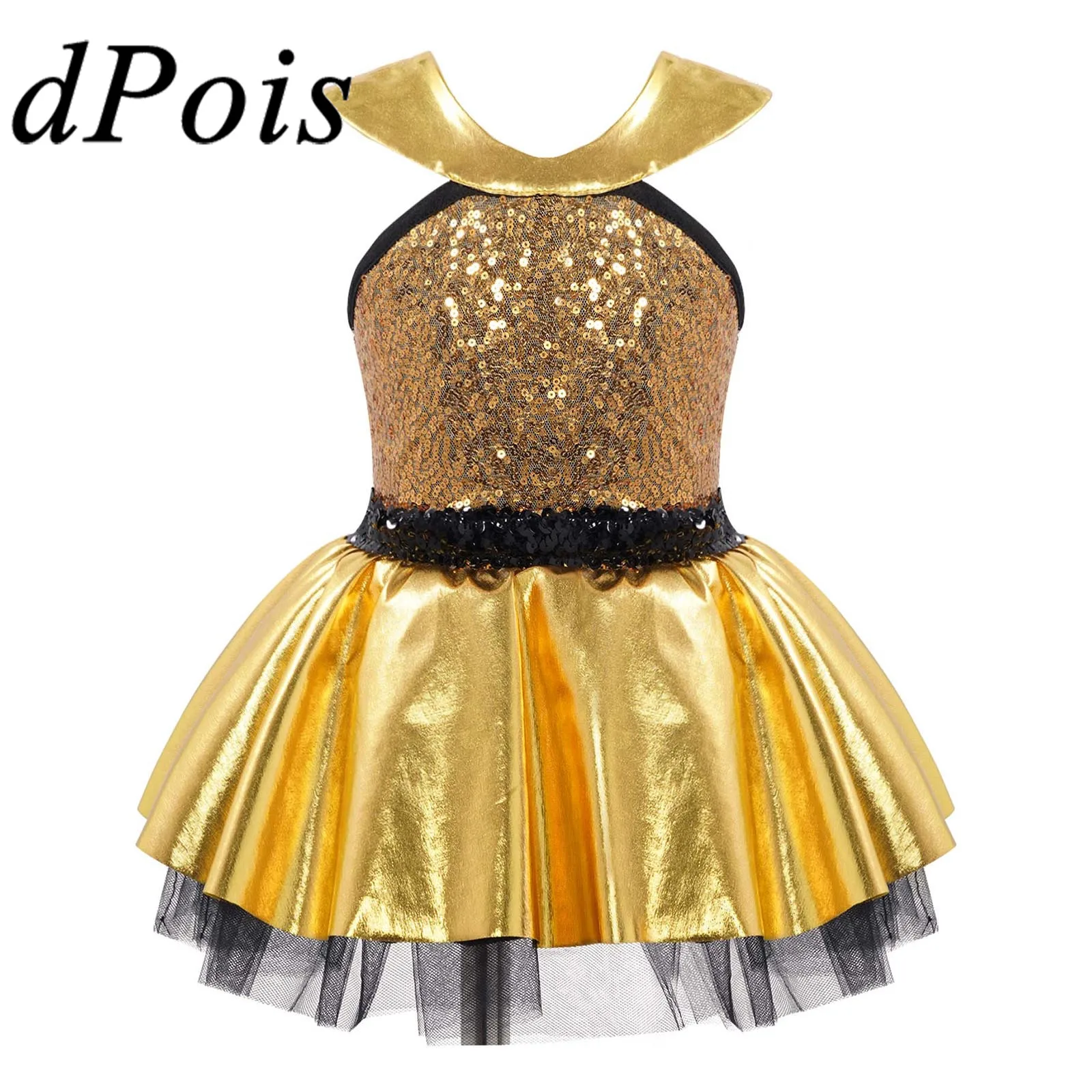 

Kids Girls Sparkling Sequins Metallic Tutu Dress Ballet Gymnatics Leotard Dress Dance Wear Children Jazz Modern Dancing Costume