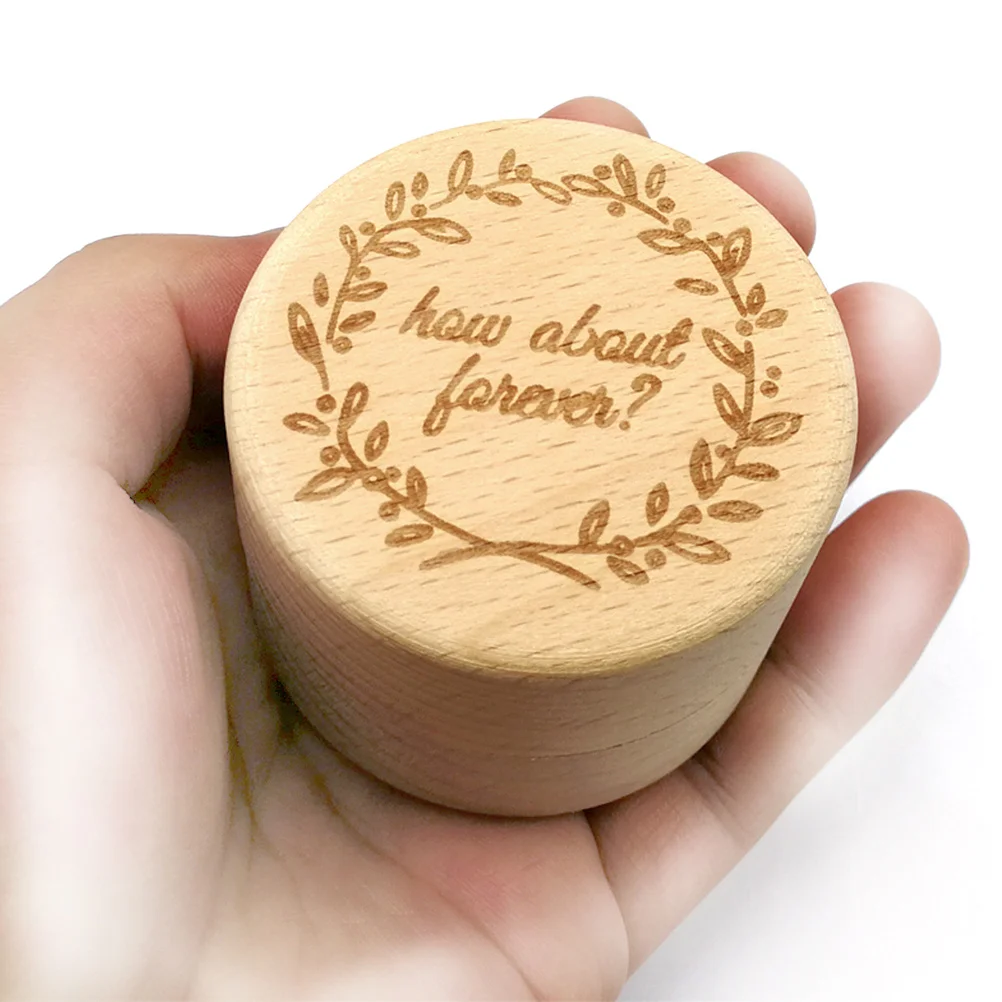 

Wooden Vintage Round Ring Box Rustic Wedding Engagement Proposal Romantic Sweet Words Cover Ring Holder for Rings and Jewelry