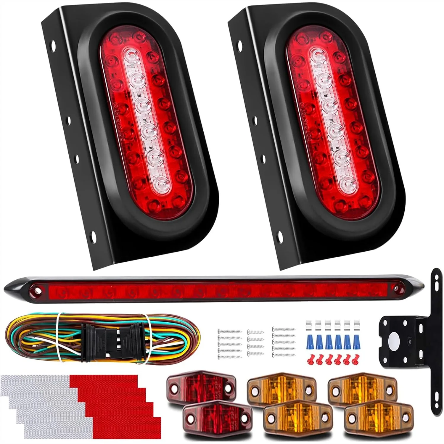 

LED Trailer Lights Kit with Backup Reverse, 6 Inch Oval Tail Lights for Boat RV Truck, IP67 Waterproof 5-Pin Harness + Light Bar