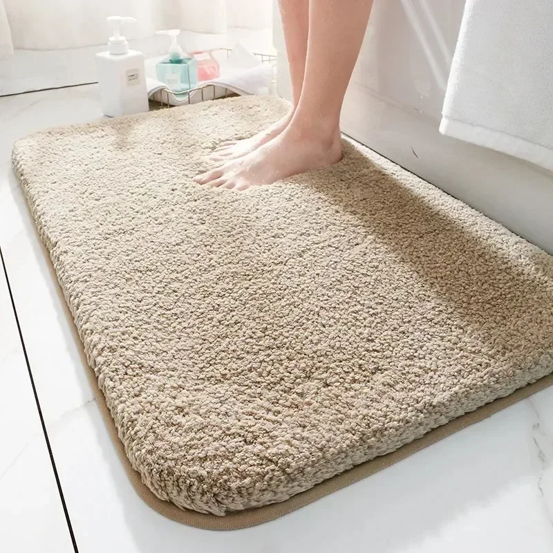 Super Thick Bathroom Door Mats Solid Color Plush Rug Water-absorbent Non-slip Foot Mat Soft Fluffy Comfortable Shower Room Pad