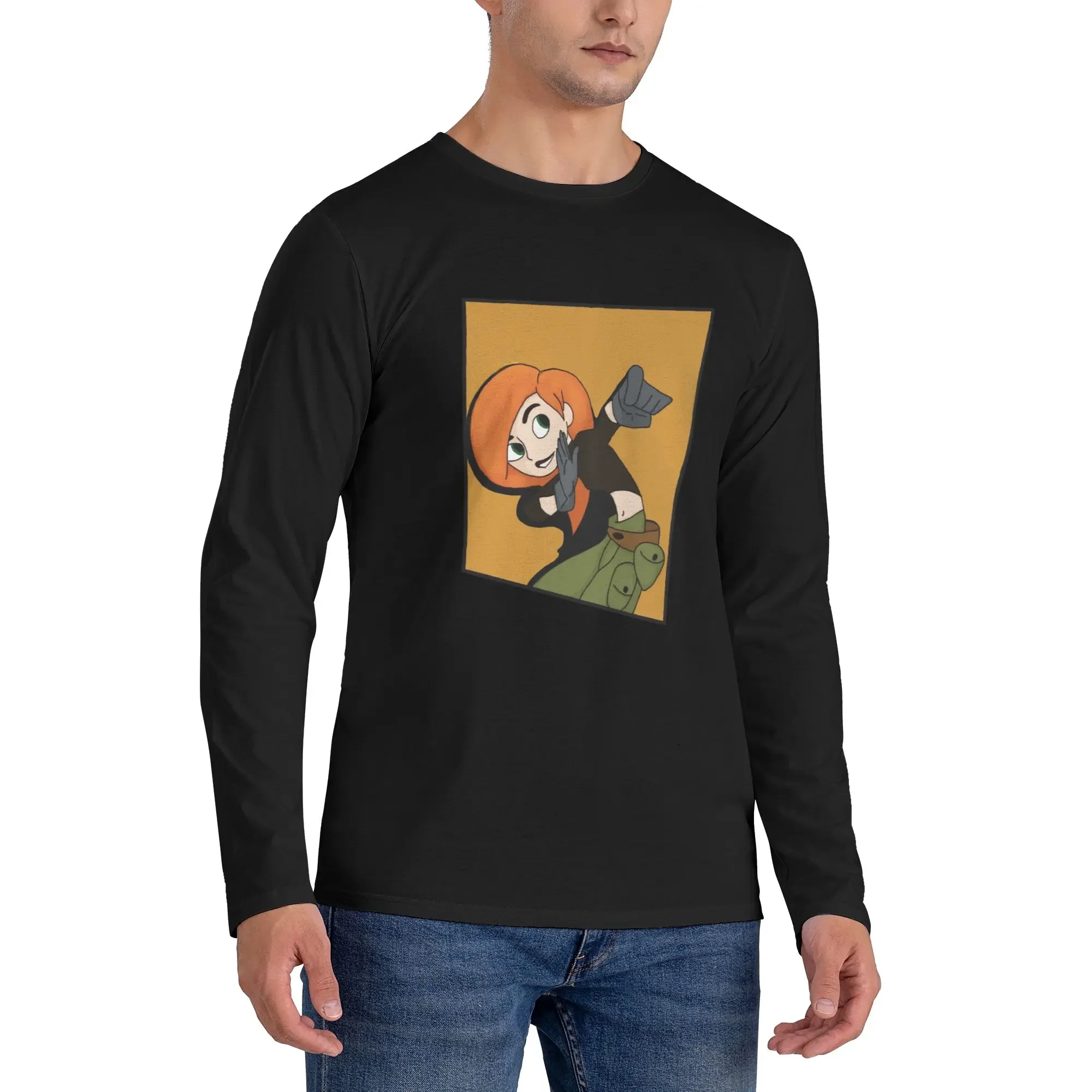 

Kim Possible - Comic Panel Style Men's Long Sleeved T-shirt Breathable Round Neck T shirts Spring and Autumn Men tops