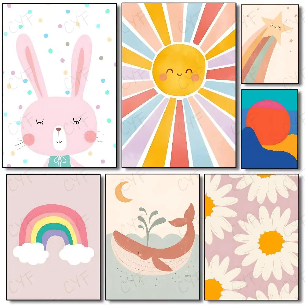 Kinder-Cartoon-Wandkunst-Poster, HD-Kunst, selbstklebende Wand, wasserfest, für Zuhause, Wohnzimmer, Schlafzimmer, Bar, ästhetische Dekoration