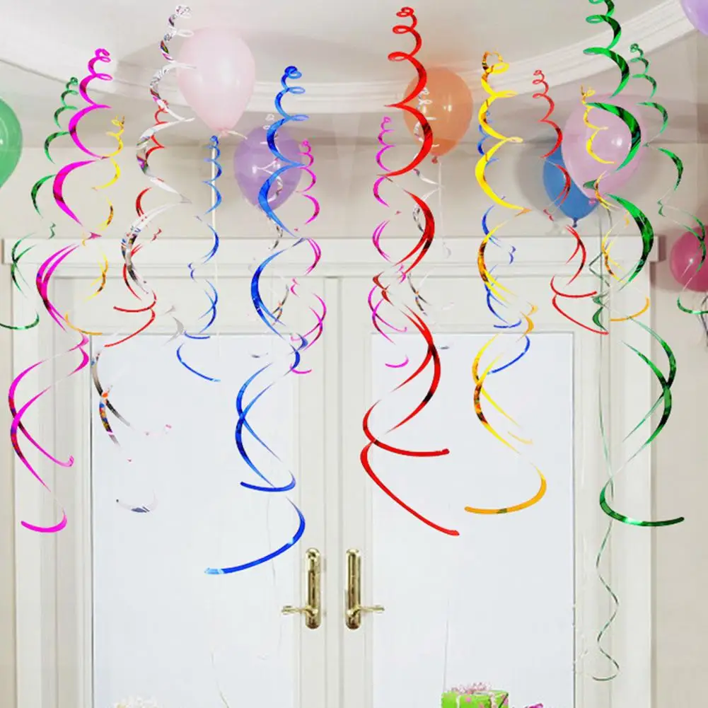 

6Pcs Party Spiral Decoration，Hanging Plastic Streamer Spiral Pendant，Twin Tail，Party Streamers，Ceiling Foil Swirl Decorations