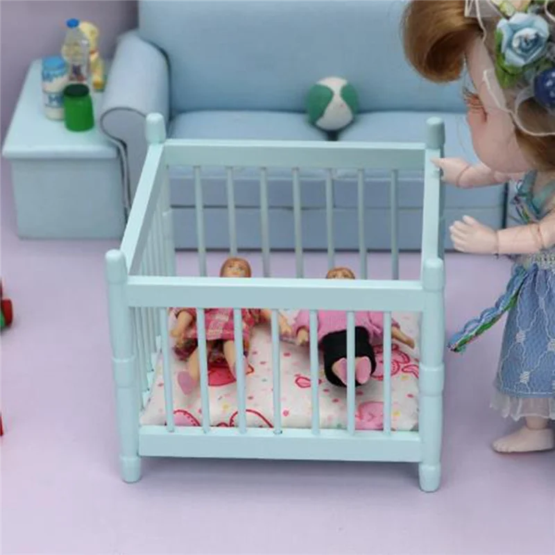 1:12 Dollhouse Miniature Accessories Mini Wooden Crib Cradle Baby Bed Model Doll House Furniture