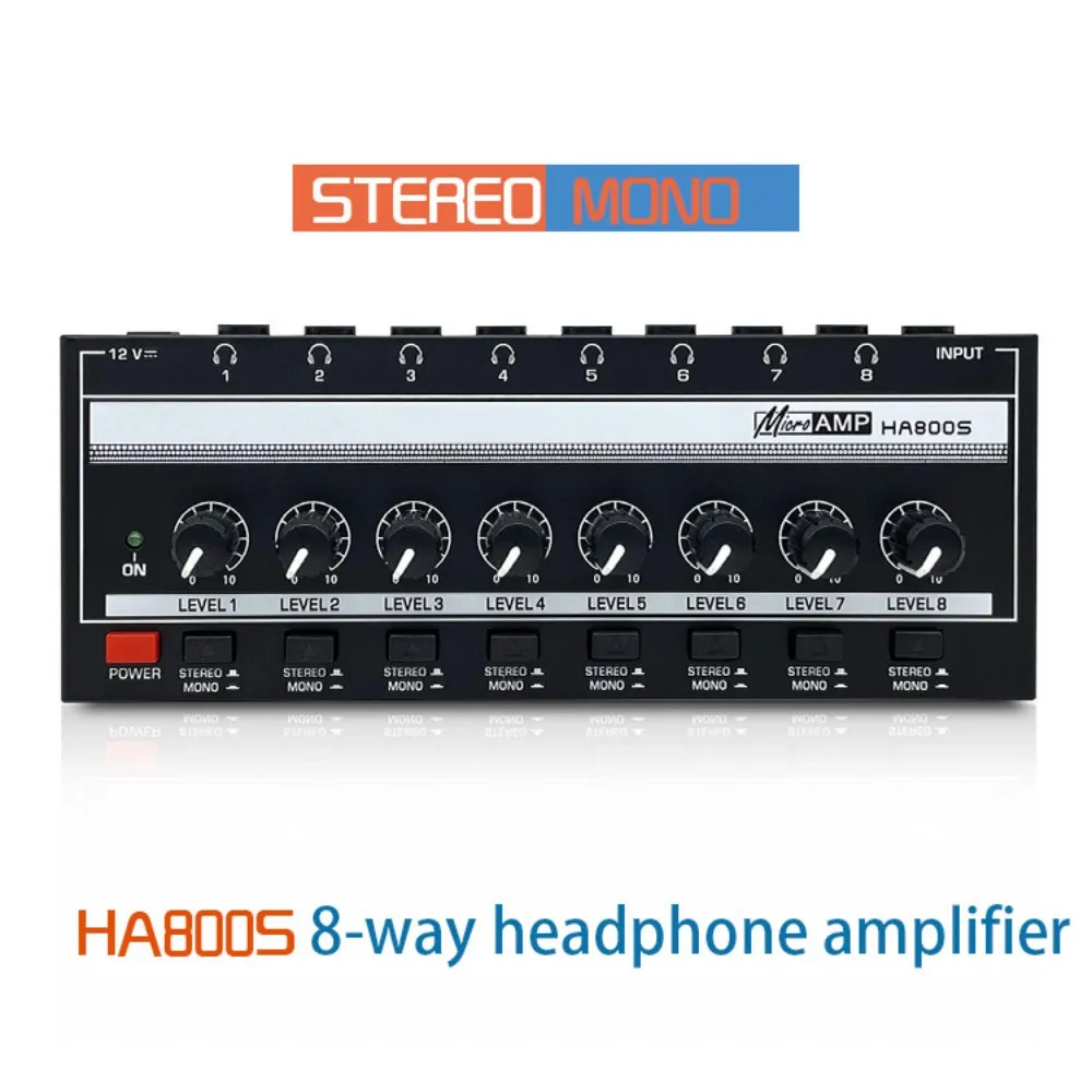 

HA800S Mini Headphone Amplifier 8 Channels Ultra-Compact Stereo Audio Amplifier With Power Adapter Earphone Splitter