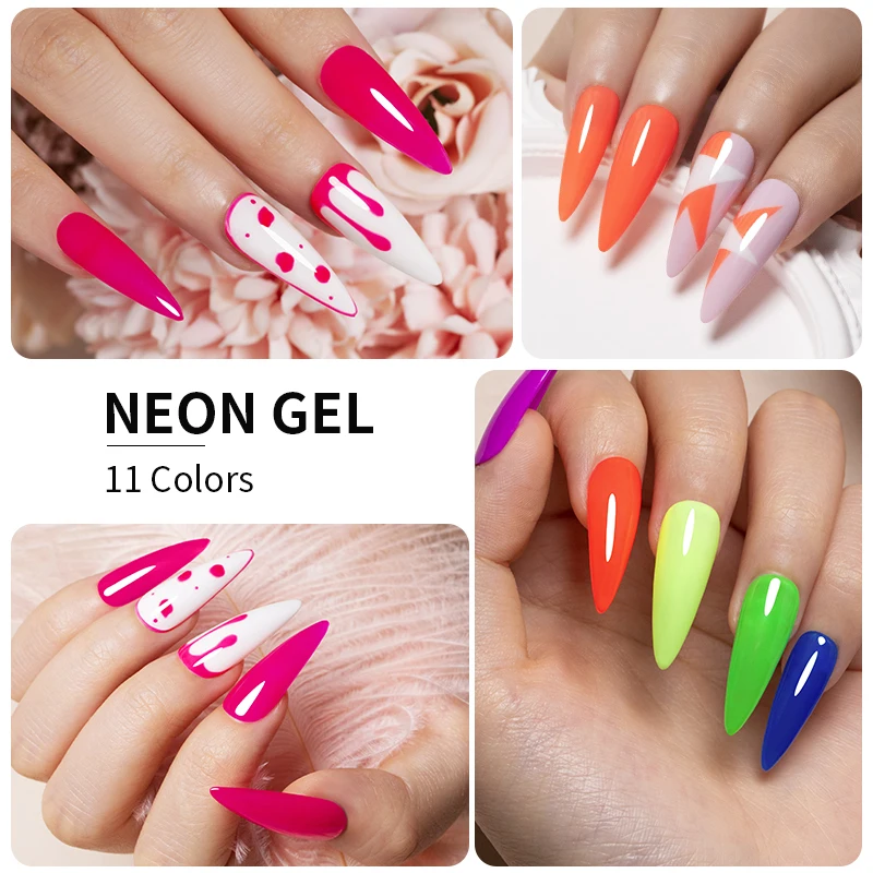 BOZLIN Summer Neon Gel Polish  Matte Semi Permanent Soak Off Fashion Fluorescent Color Nail Gel Polish For Nail Art Top Coat