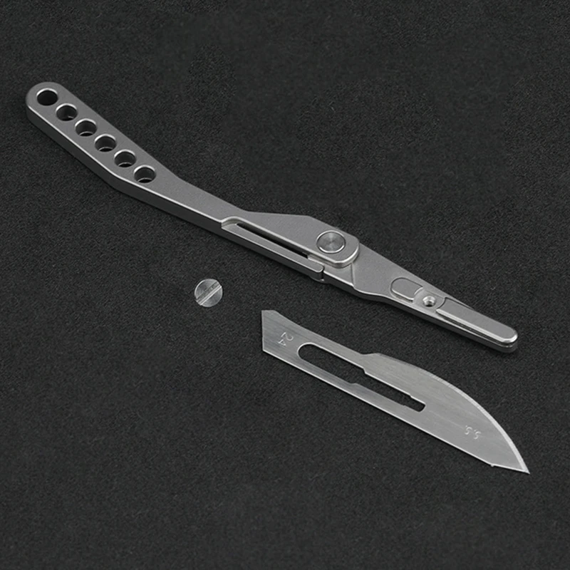 MINI TC4 Titanium Alloy Scalpel Unpacking Pocket Knife With Blade Fixing Screw Outdoor Folding Knife No24/23/11 Surgical Blade K