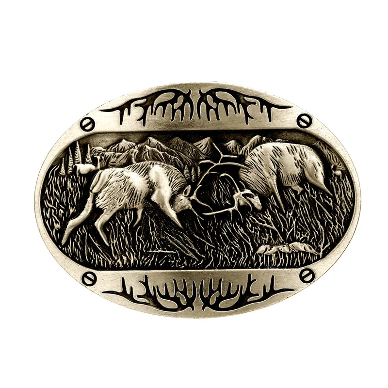 Western Denim Retro Patterned Deerskin Buckle