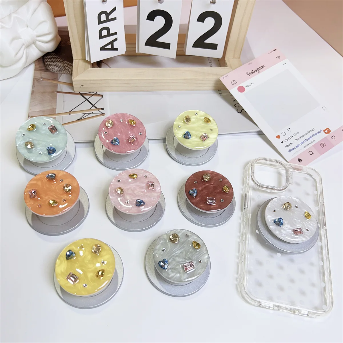 Shiny Diamond Magnetic Phone Stand Holder Grip Tok for Magsafe iPhone Samsung Universal Korean INS Circle Collapsible Phone Tok - view 2