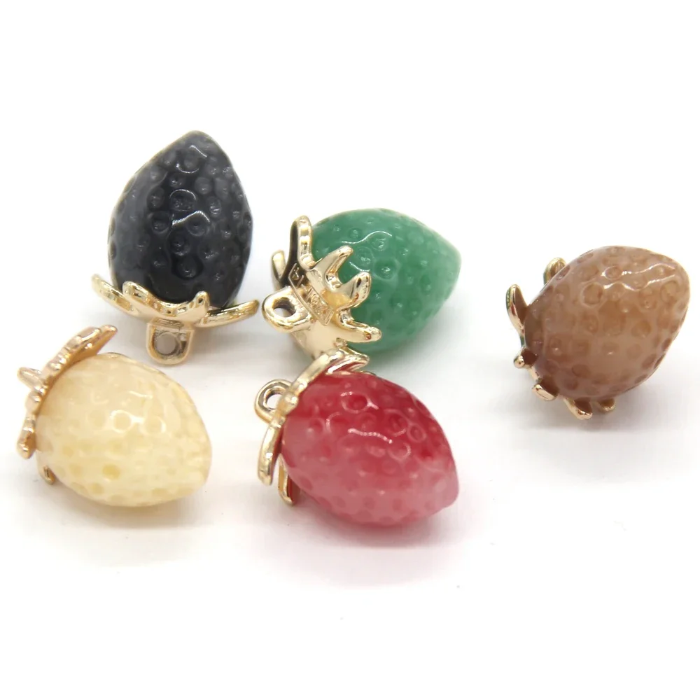 DOTOLLE Cute Strawberry Gold Metal Shank Buttons For Clothes Women Coat Suit Blazer Knit Handmade Decorations Sewing Accessories
