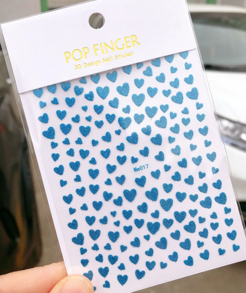 1 hoja de pegatinas 3D para decoración de uñas con forma de corazón, purpurina colorida, deslizador autoadhesivo de amor, calcomanías brillantes, accesorios de manicura, decoraciones para uñas