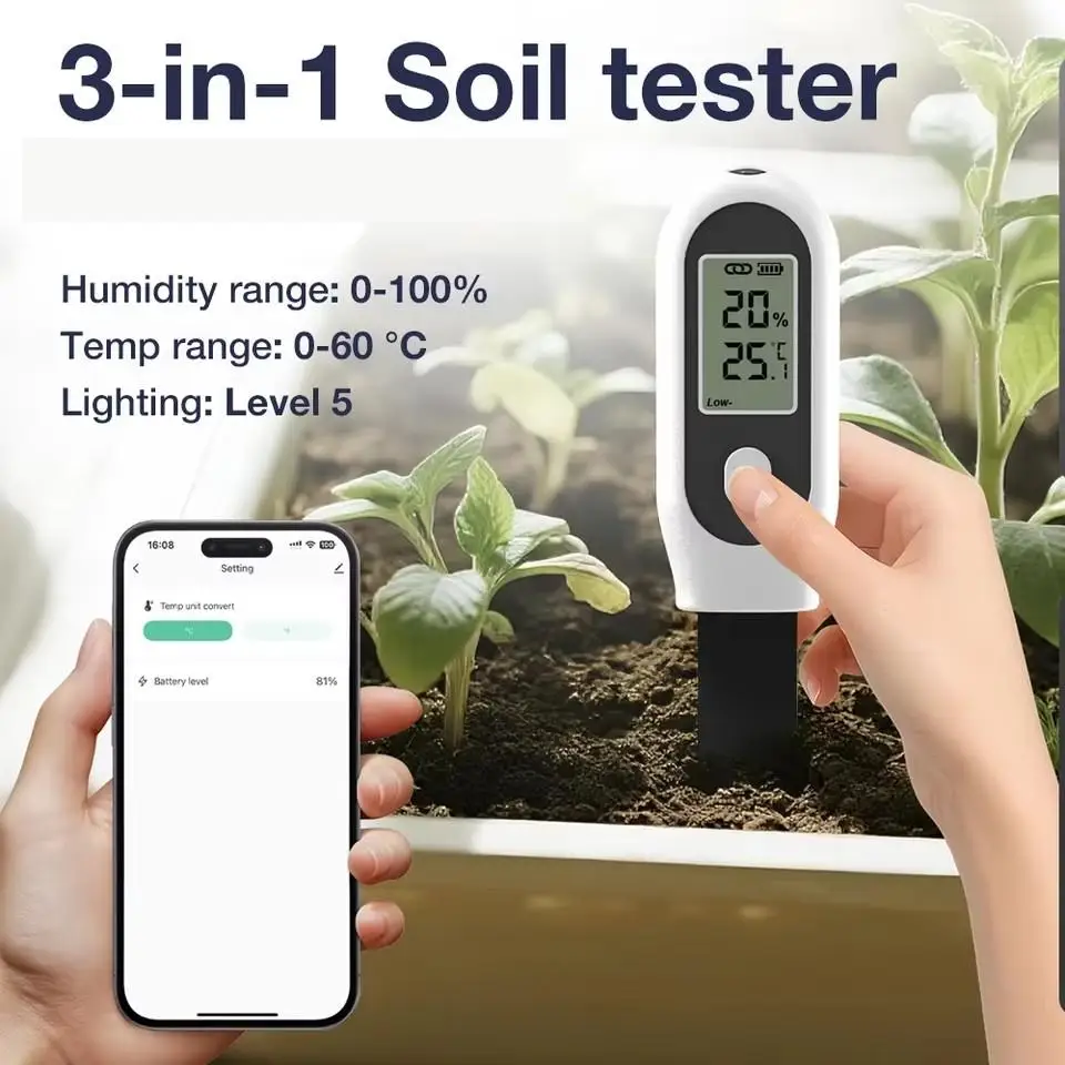 

HEDAO Soil Tester Smart Soil Sensor Digital Soil Moisture Detector Temperature Humidity Sunlight Meter Pots Garden Battery