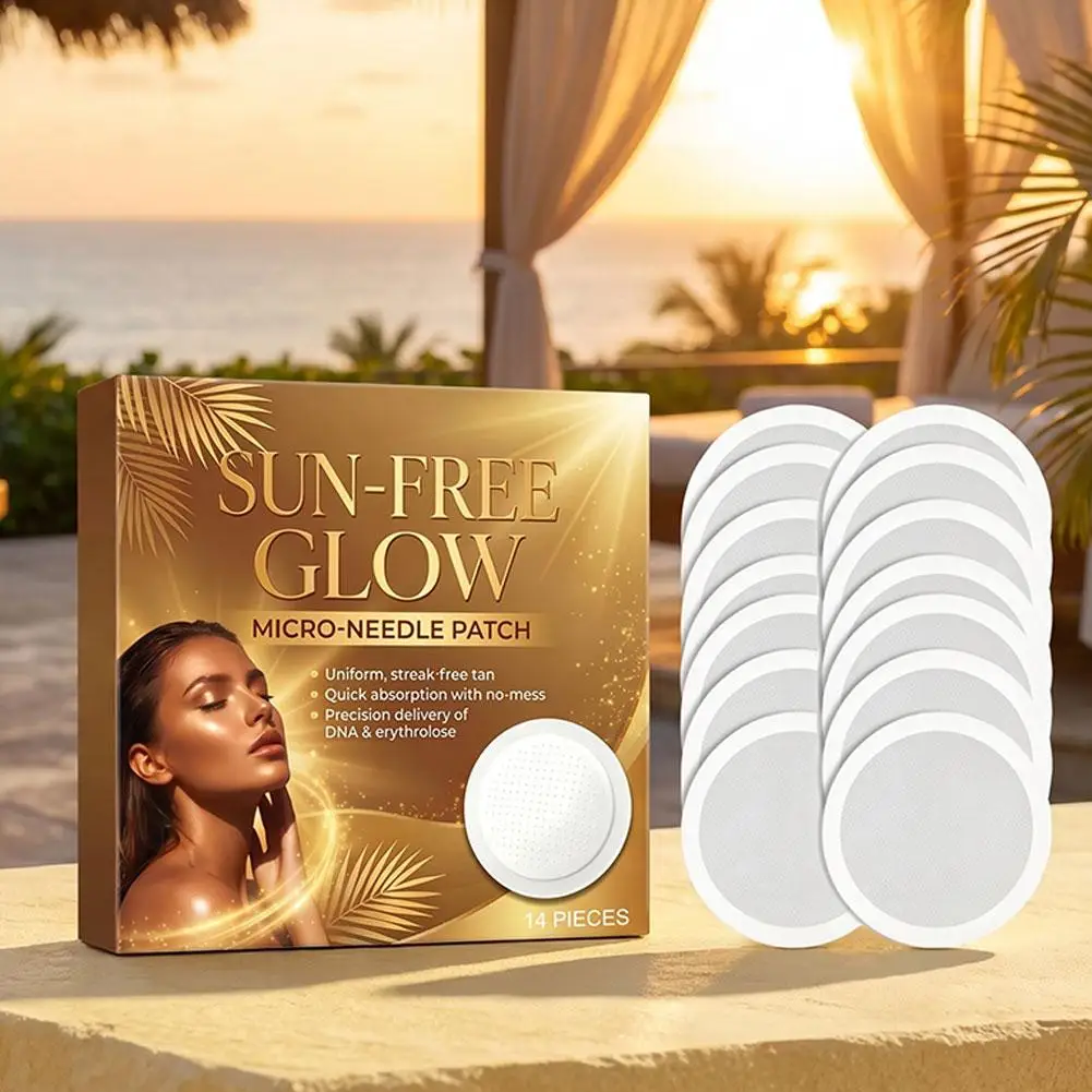 14pcsSUN-FREE GLOW Microneedle Tanning Patch Self Tanner Stickers Natural Bronzer Sun-Free Glow Body Face Glow Pads With DHA