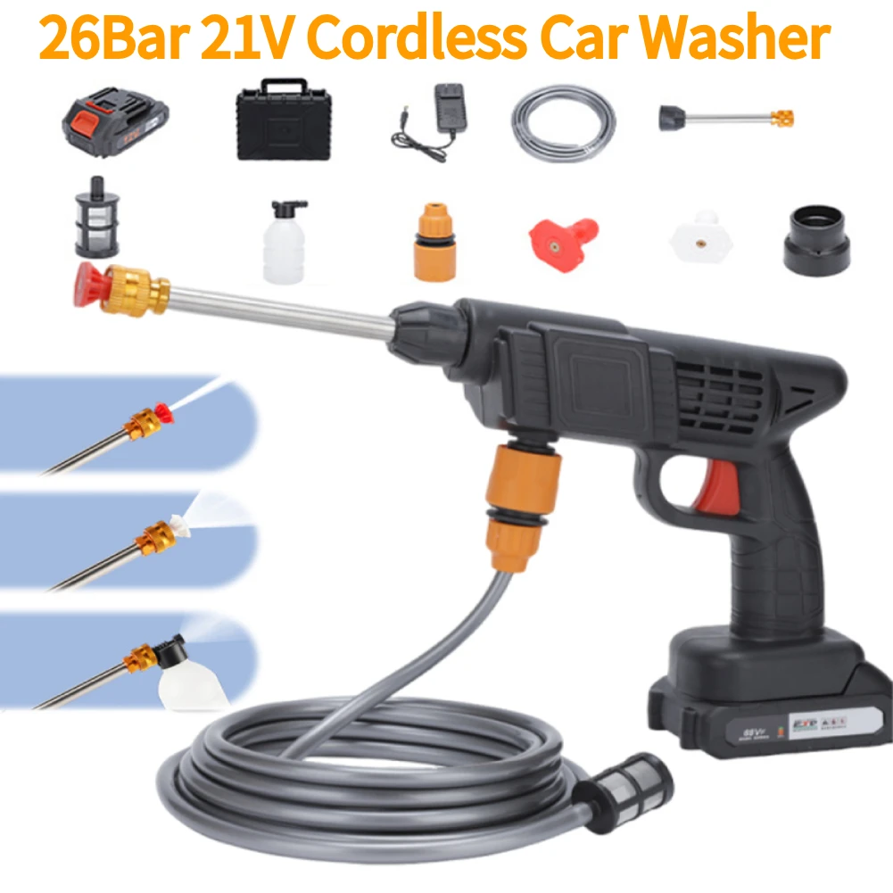 

26Bar 21V High Pressure Car Water Gun Rechargeable Portable Cleaning Machine Foam Spray Machine for Auto Home Garden Cleaning