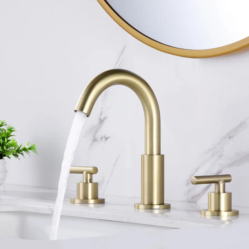 

Luxury Top Quality Brushed Gold 8 inch widespread 2 handle 3 hole bathroom sink faucet Brass Cold hot water Basin mixer Tap