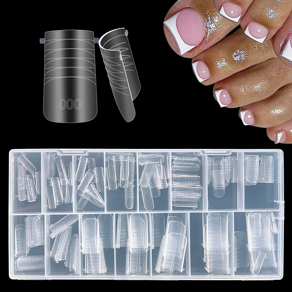 

160 шт., прозрачный прямой плоский полигель для ногтей, двойная форма для пальцев ног, многоразовые квадратные двойные формы, наращивание ногтей для широких ногтей, кроватей