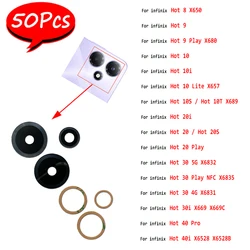 50Pcs，Rear Back Camera Glass Lens With Adhesive For Infinix Hot 20 20S Play 30 5G 4G 30i X669 40 Pro 40i 20i 10s 10T 10 10i 9 8
