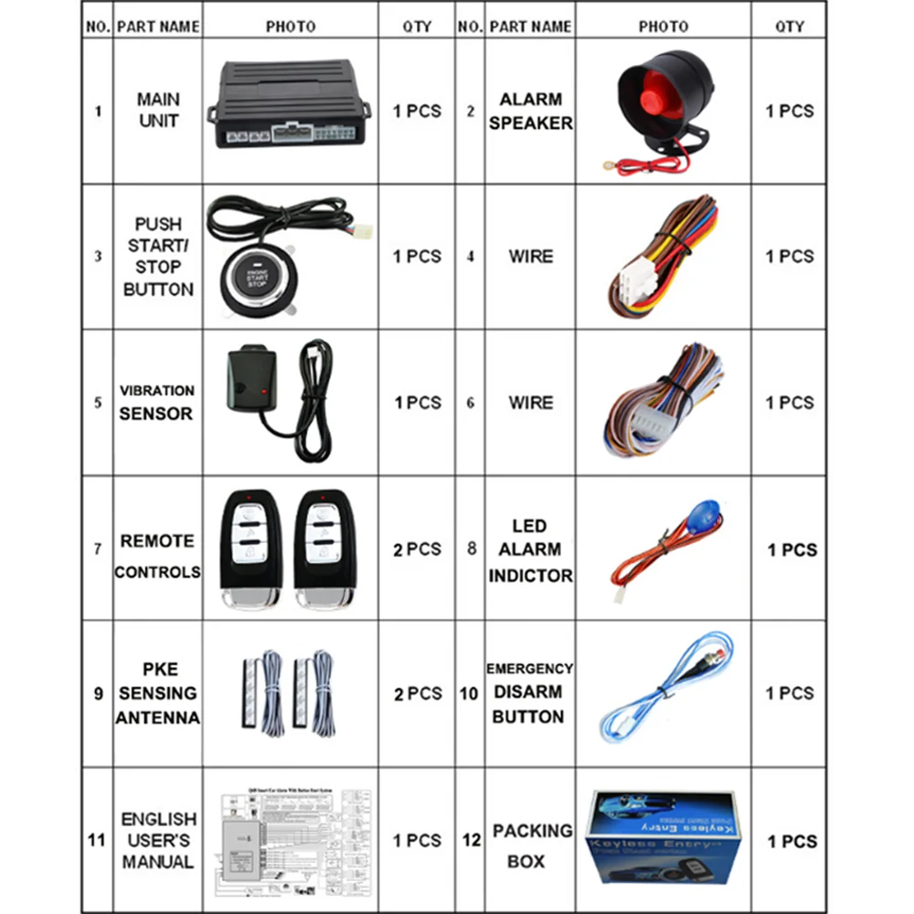 Système d\'entrée sans clé universel, démarrage automatique, arrêt, CF920, clé LCD intelligente, système d\'alarme, démarrage à un bouton, accessoires