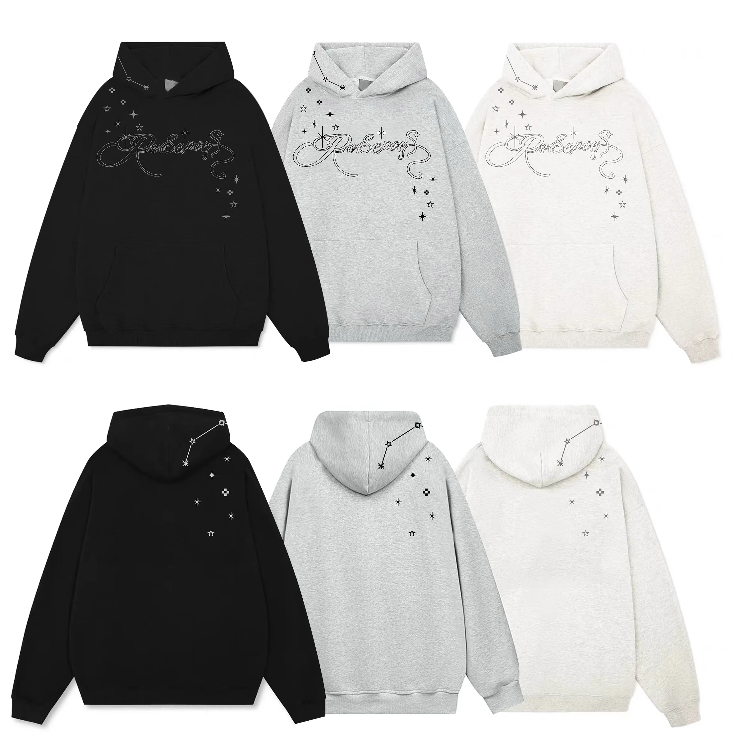 American Fashion Trend Retro Embroidered Hoodie Unisex Autumn New Loose Couple Long Sleeve White Top