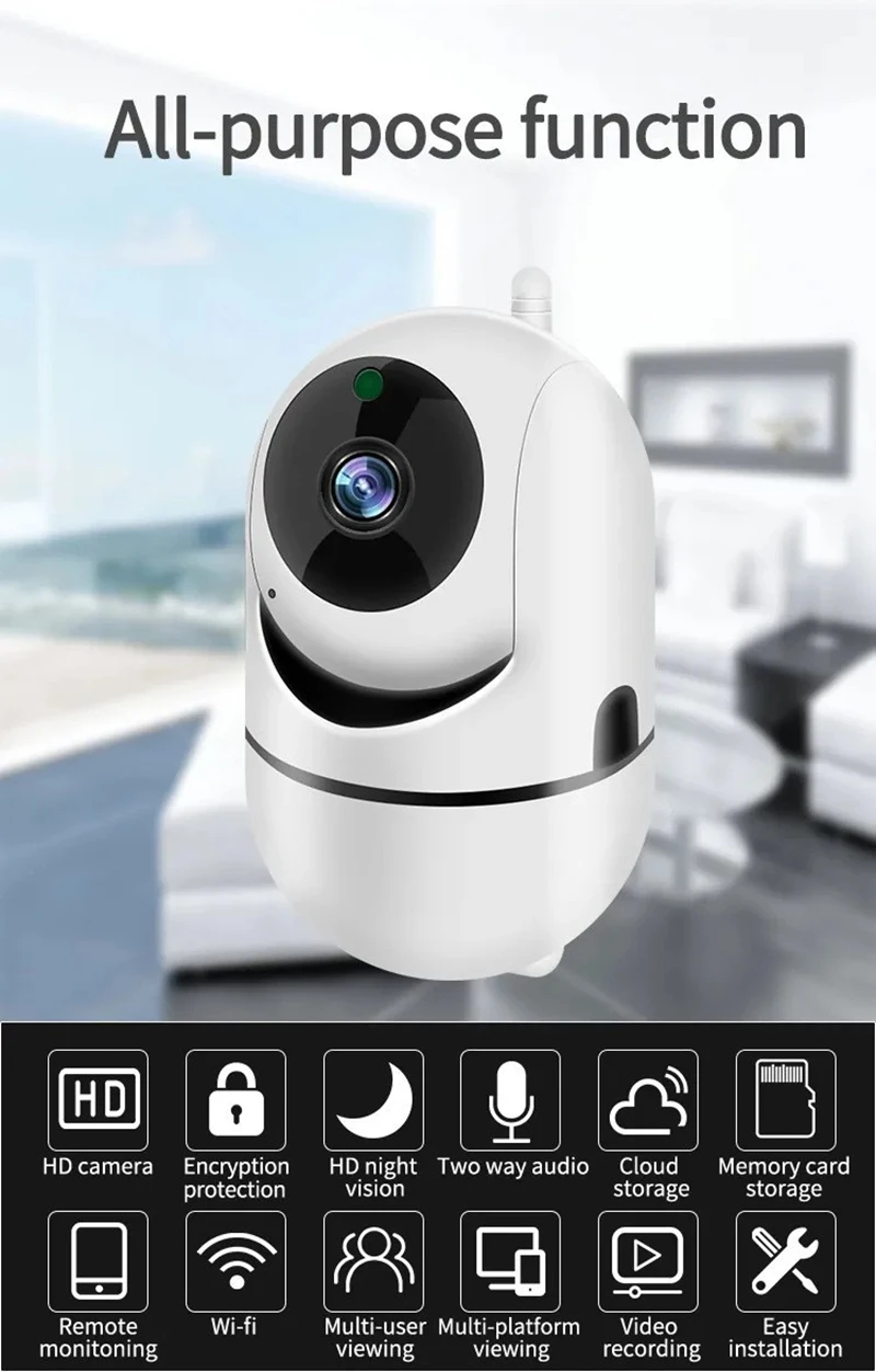 WLAN-Funk-Mini-Smart-Home-Überwachungskamera HD Infrarot-Nachtsicht Auto-Tracking-Funktion Sicherheitsüberwachungsgerät – Detail 8