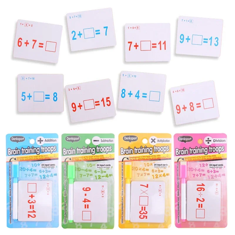 

Mathematical Math Learning Tool Montessori Training Math Erasable Add Subtract Multiply and Division Table Cards Seheck for Kids