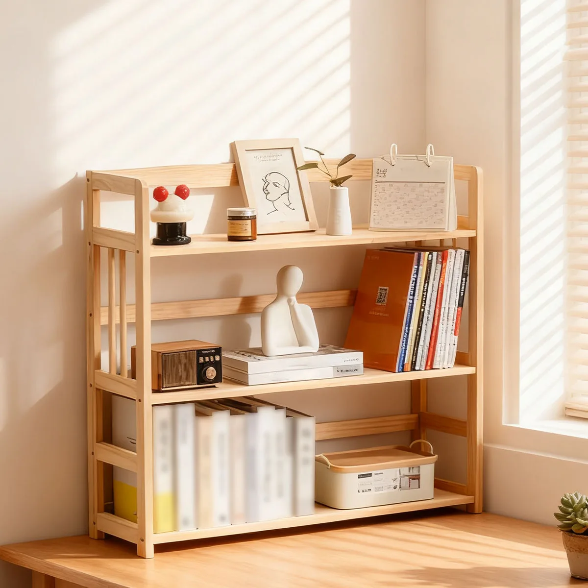 3-stöckiges Bücherregal aus Holz (60/80/100 cm) – platzfreundliches Aufbewahrungsregal für Arbeitszimmer, Wohnzimmer und Büro