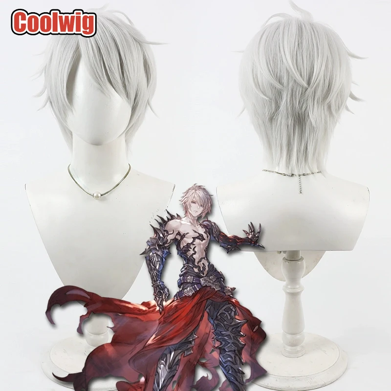 Coolwig Synthetic Hair Lucifer Cosplay Wigs Game Granblue Fantasy Lucifer 30cm Short Straight Silver White Wig Heat Resistant