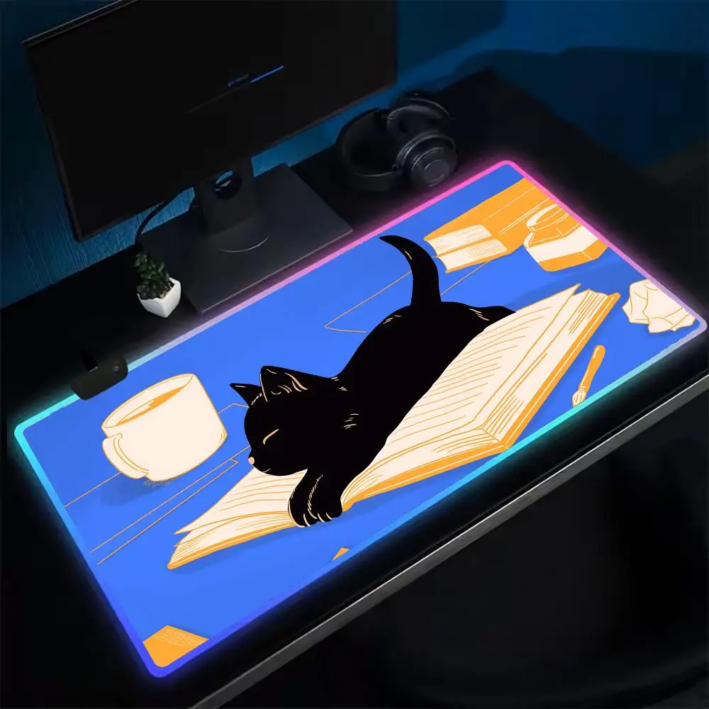 

Game Cute Black Cat Mouse Pad Anime Gaming Mouse Pad LED Table Pads Backlit Rubber Desktop XXL RGB Desk Mats