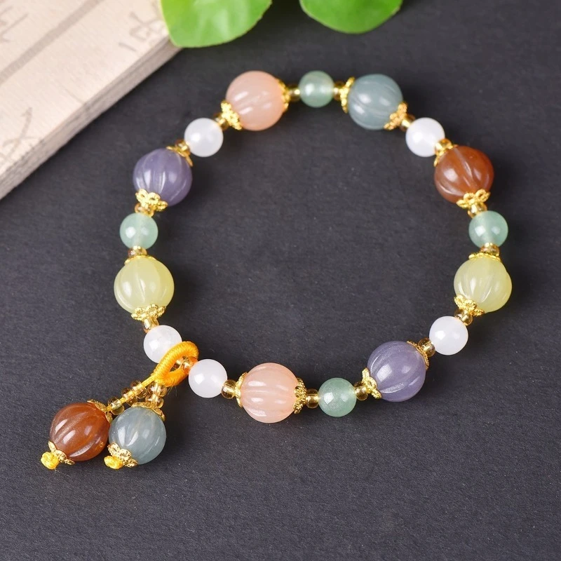 

Новый браслет из натурального золота с шелковым нефритом Duobao Melon, модный и универсальный браслет