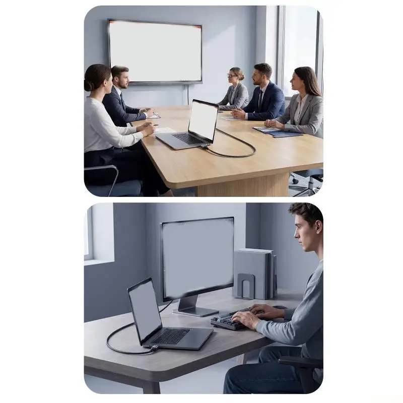 B03F USB C DisplayPort Cable with Folding Stand for Desk Viewing, Type C Video Cable for Larger Screen Use and Monitor