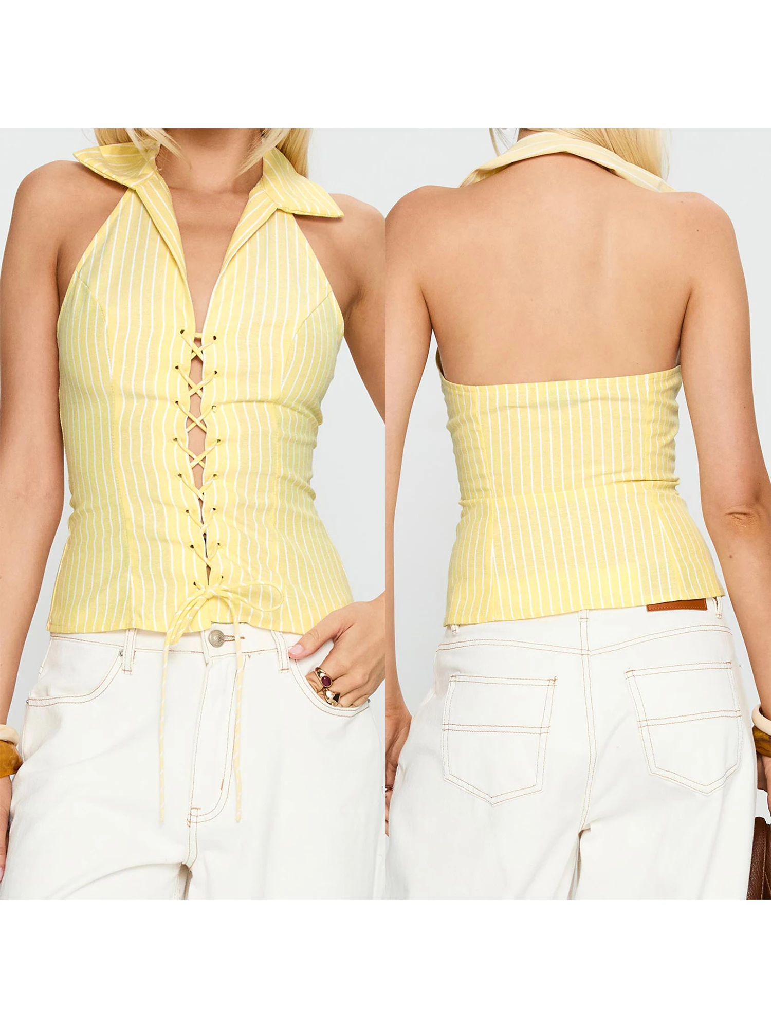 

Women s V-Neck Sleeveless Ruffle Hem Floral Print Tie Front Tank Top with Adjustable Spaghetti Straps