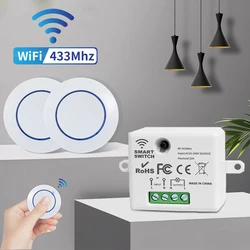 433MHz Wireless Light Switch 220V 110V 10A Relay Breaker Remote Control Mini Round Button Wall Panel Switch For Lighting Led