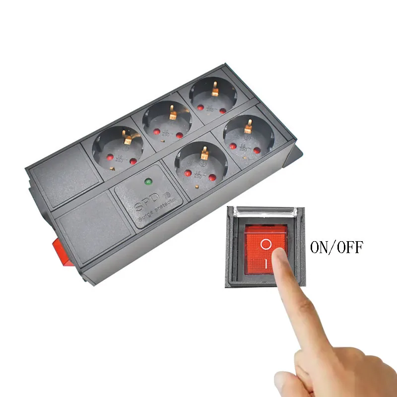 Aluminum Alloy Shell PDU High-Power Power Board EU Dual Row Socket C14 Port 1-21AC With Double Break Switch Surge Protection