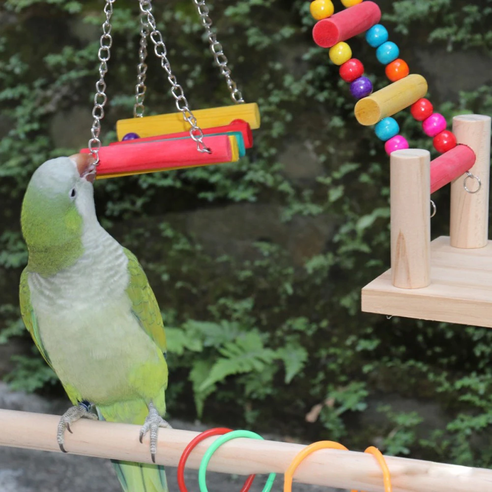 Parrots Playground Bird Perch Play Gym Stand Wooden Parrot Playstand With Ladder Swing Bird Toys For Parakeet Cockatiel Lovebird