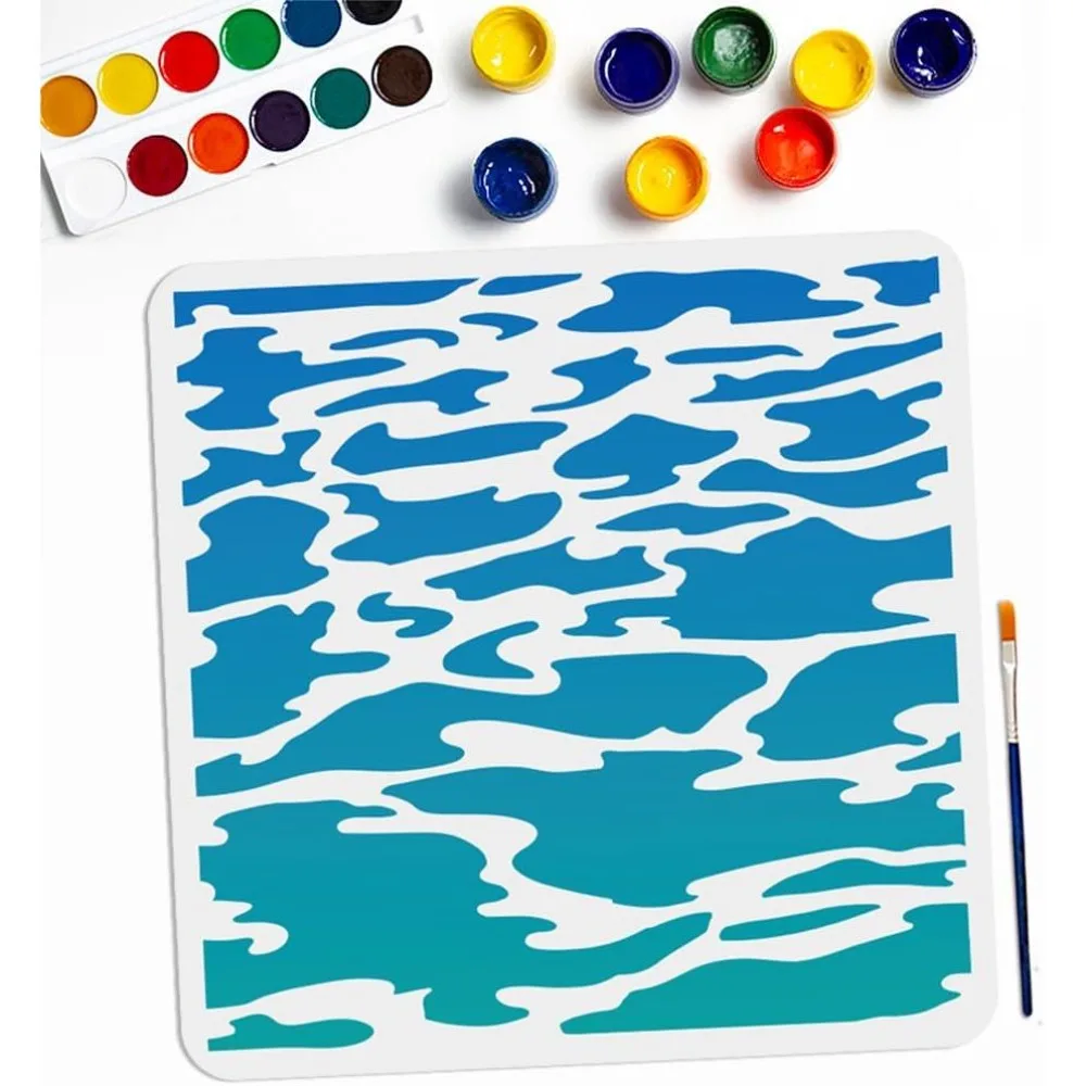 Sea Wave Stencil 11.8×11.8inch Large Summer Ocean Wave Stencils with Paint Brush Sea Surface Drawing Template Furniture Crafts