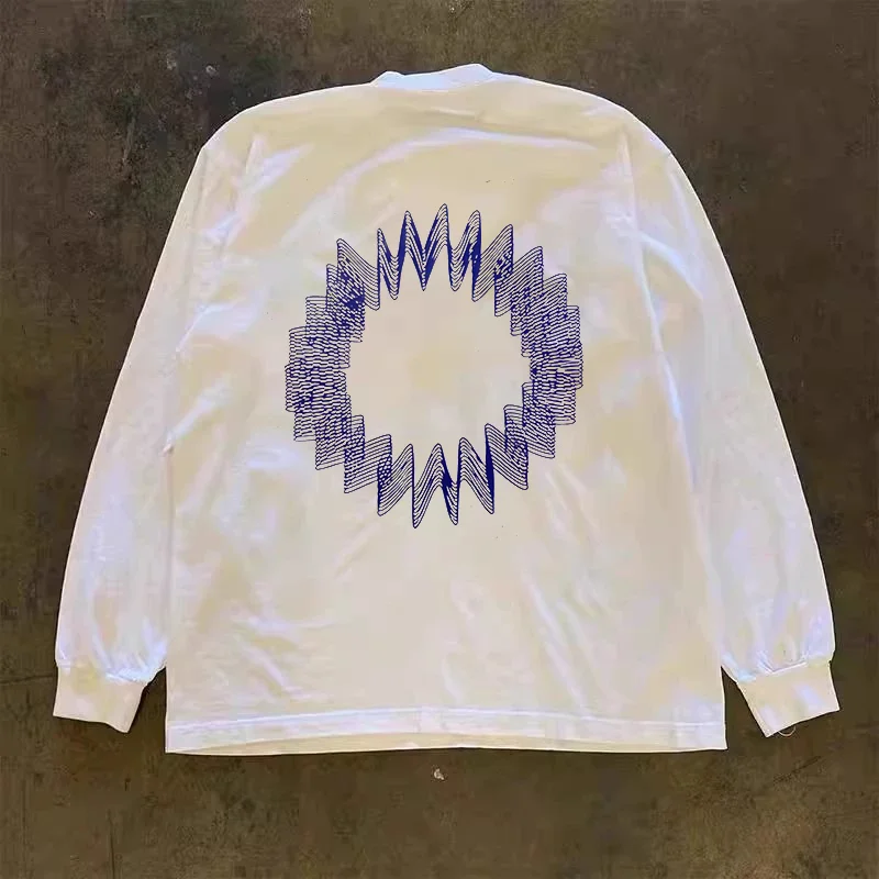 Unisex Oversize Boeing Long Sleeve T-Shirt 310g Pure Cotton Breathable Streetwear Casual round Neck Geometric Pattern