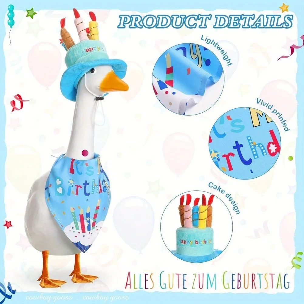 For Festive Goose Decor Set with Birthday Theme Cake Hat Candles Lettering and Complementary Bandana for Garden