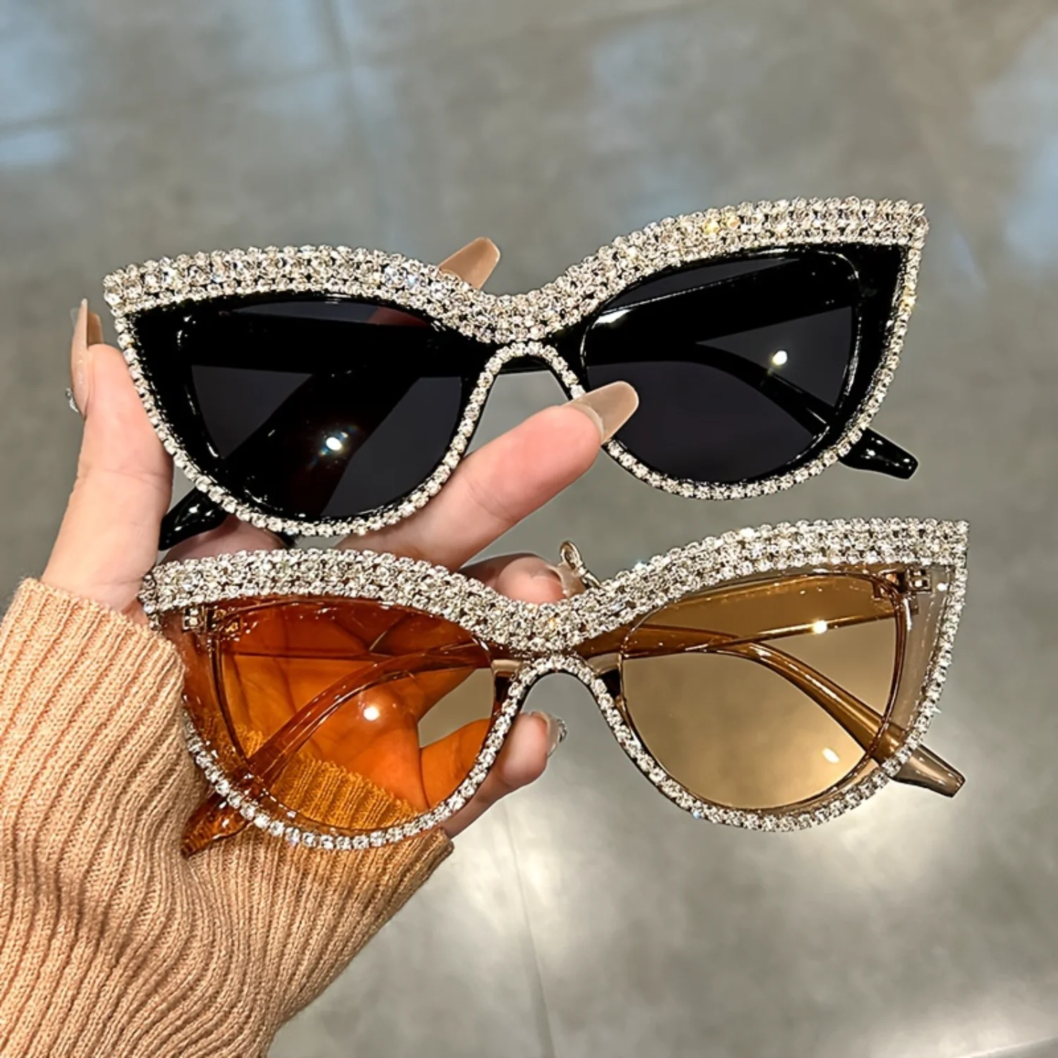 Luxury Rhinestone Cat Eye Sunglasses for Women - Glamorous Party, Prom & Climbing Accessory with Anti-Reflective Lenses